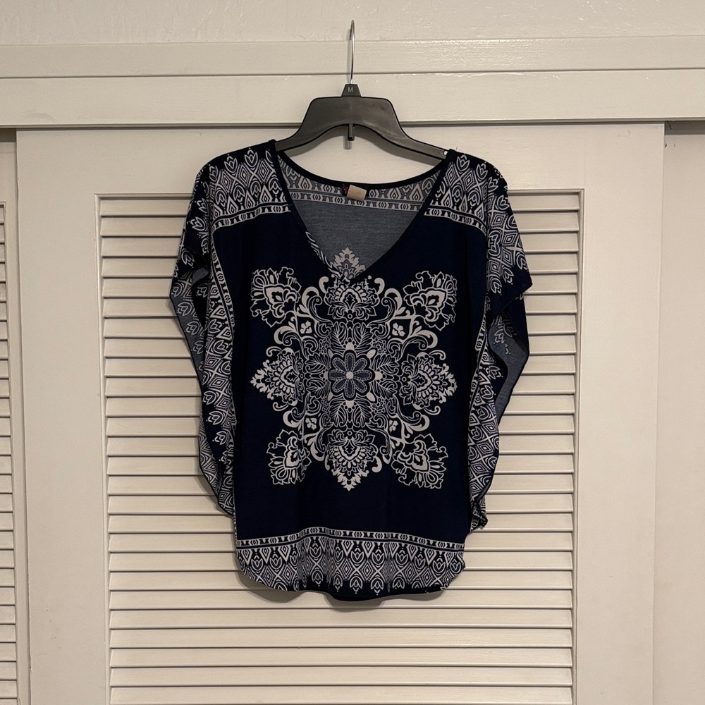 Agenda Navy and White Floral Blouse